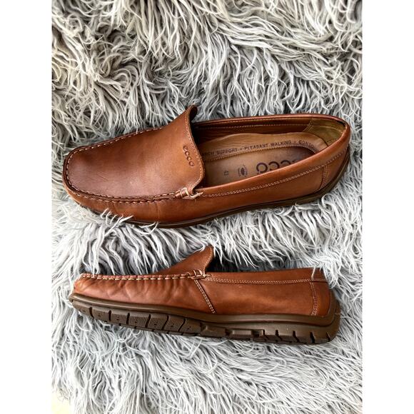 ECCO Tan Leather Driving Moccasin Loafers Slip On Shoes Brown Mens 43 US 10 - Picture 5 of 11